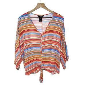 Ali Miles Women’s Bohemian Striped 3/4 Dolman Sleeve Top Sz XL Hippie Popover